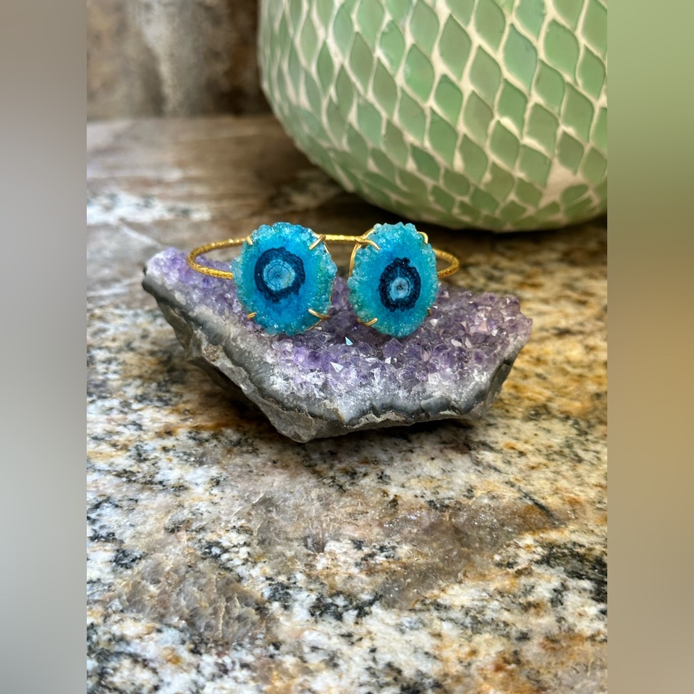 Gold Blue Solar Quartz Stone Bracelet